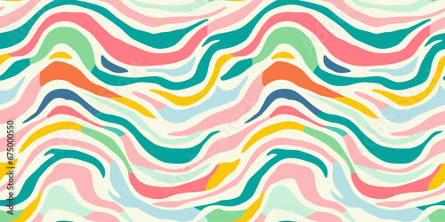 Fototapeta Naklejka Na Ścianę i Meble -  Colorful line doodle seamless pattern. Creative minimalist style art background, trendy design with basic shapes. Modern abstract color backdrop.	