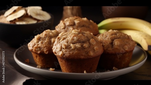 Banana wholemeal muffin on a plate  wheat flour AI Generated pictures