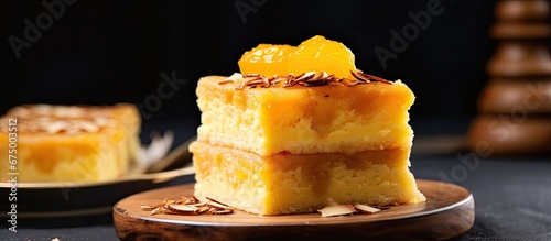 During the Ramadan celebration as part of the Islamic cuisine a delicious Asian pineapple cake made with cheese as a background ingredient is enjoyed as a sweet dessert and snack to celebrat photo