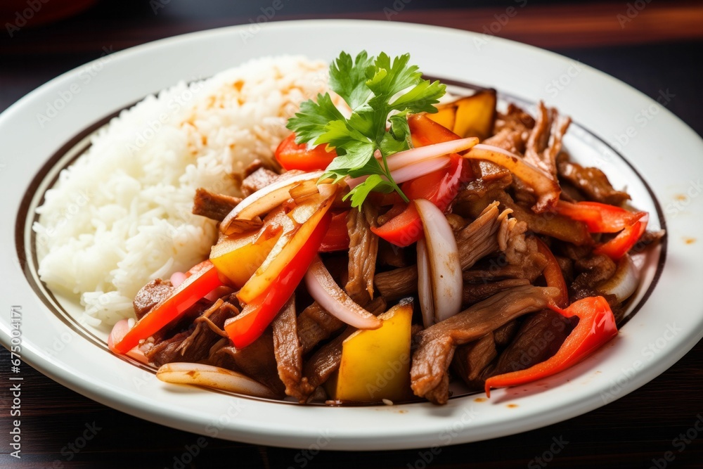 AI generated illustration of a delectable plate of lomo saltado AI generated illustration of a delectable plate of lomo saltado