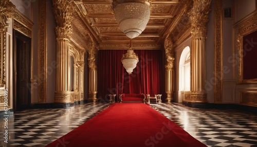 Palace castle featuring king thrones and red carpet - Regal setting photo