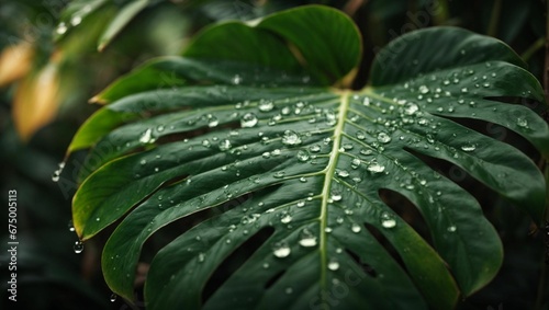 a green plant with water droplets on it's leaves photo