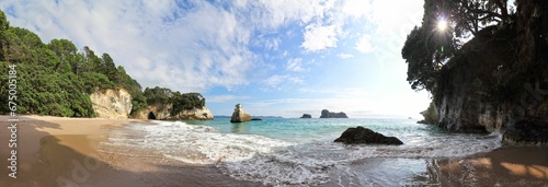 Scenic view of Cathedral Cove in New Zealand