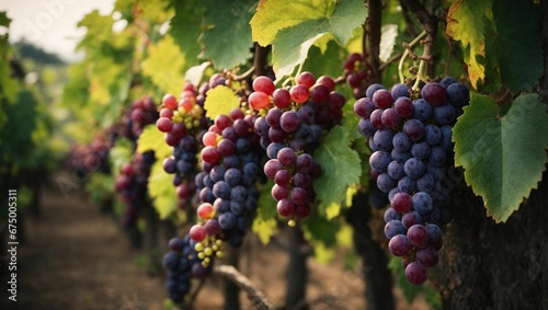 Grapes growing on vines during the fall season in an urban vineyard