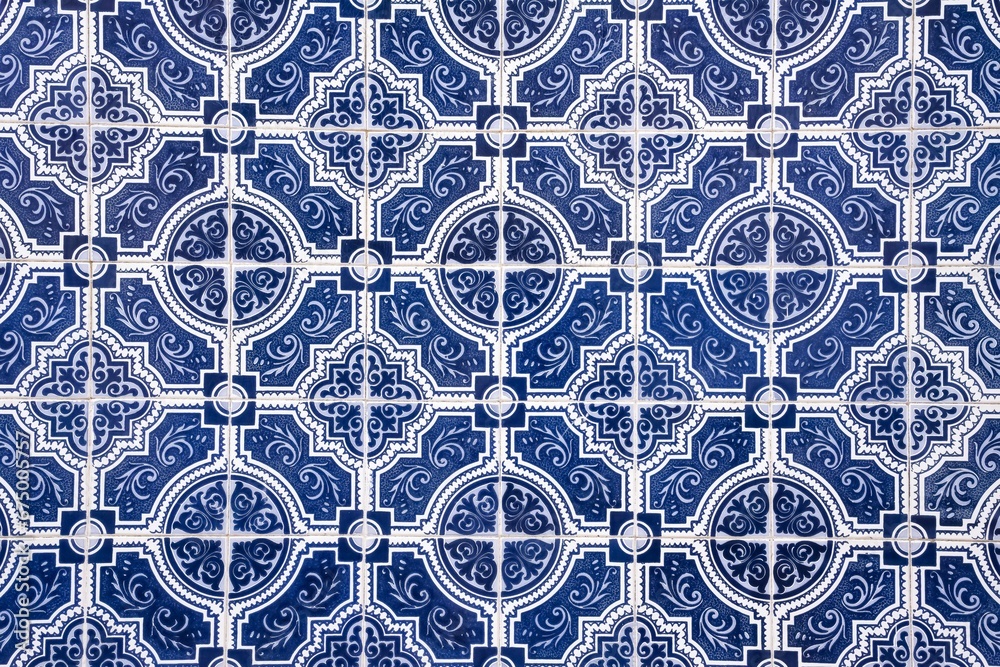 Azulejos in Portugal, blue background
Azulejos in Portugal, blue background