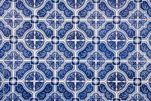  Azulejos in Portugal, blue background 