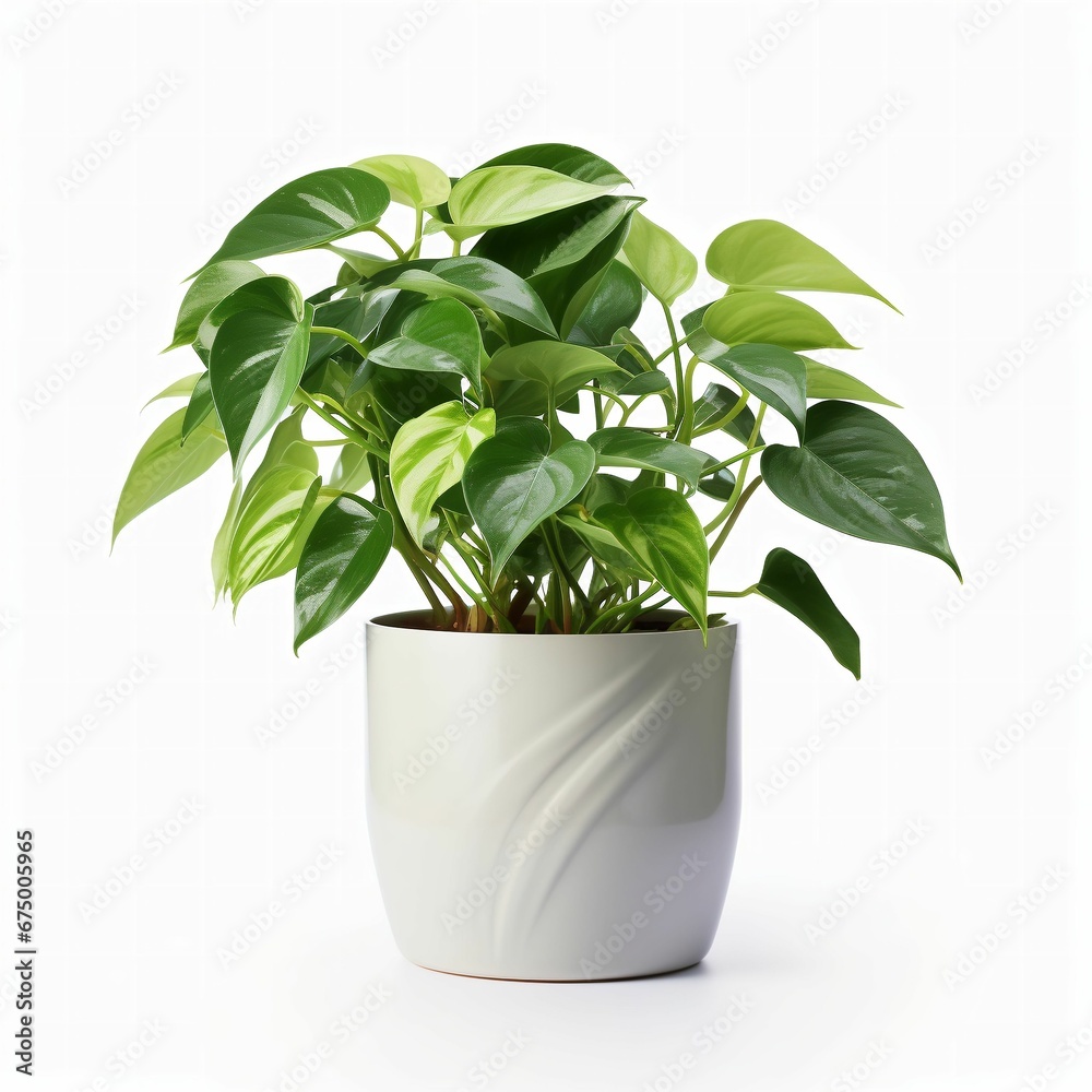 Pot of vibrant heartleaf philodendron isolated on a white background. AI-generated. Pot of vibrant heartleaf philodendron isolated on a white background. AI-generated.