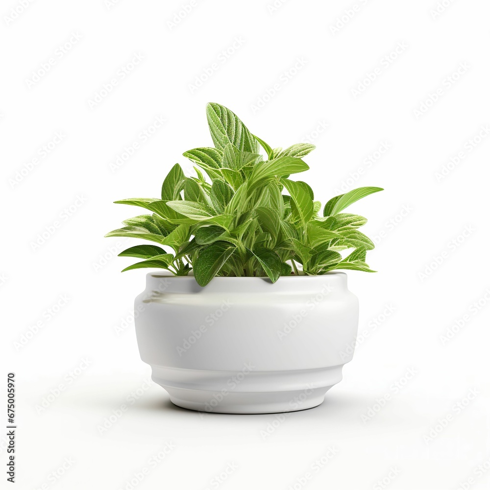 Pot of green mint isolated on a white background. AI-generated.