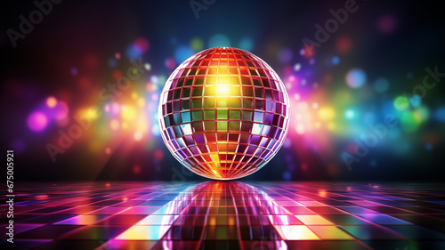 Mirror Ball Disco Lights t party background with copy space for text photo