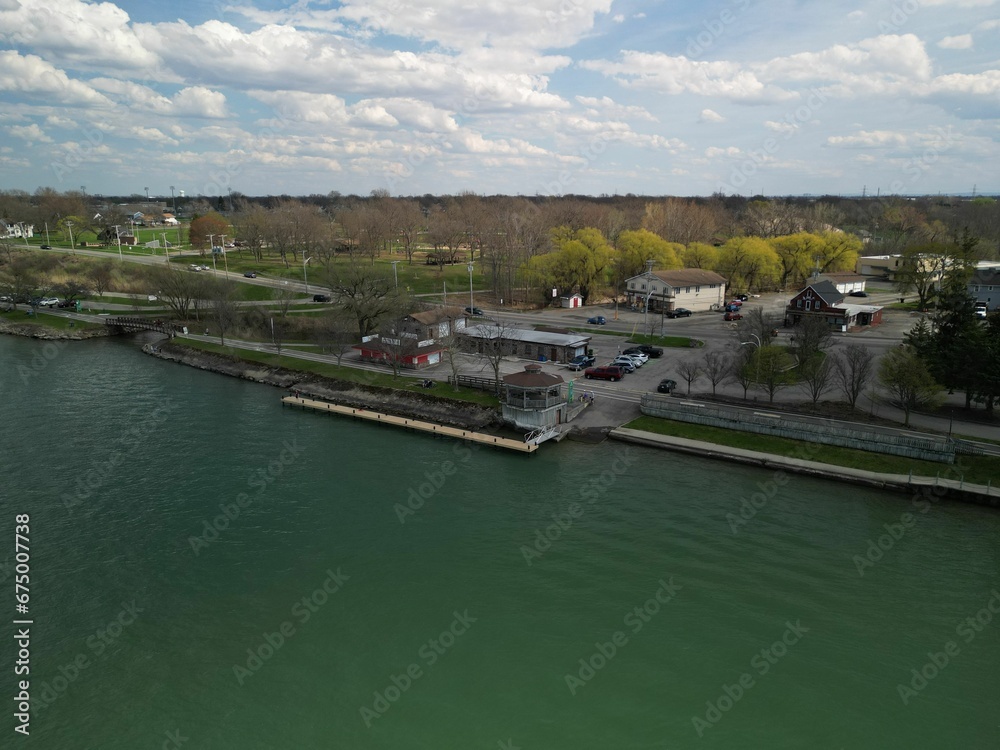 Aerial view of a Gazebo structure in Niawanda Park, overlooking the Niagara River