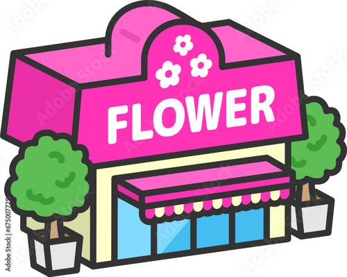 花屋の外観（3D線画）のイラスト