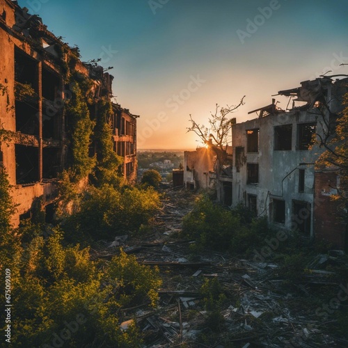 Stunning sunrise over a ruin-filled landscape,the architecture of the structure hinting at its age