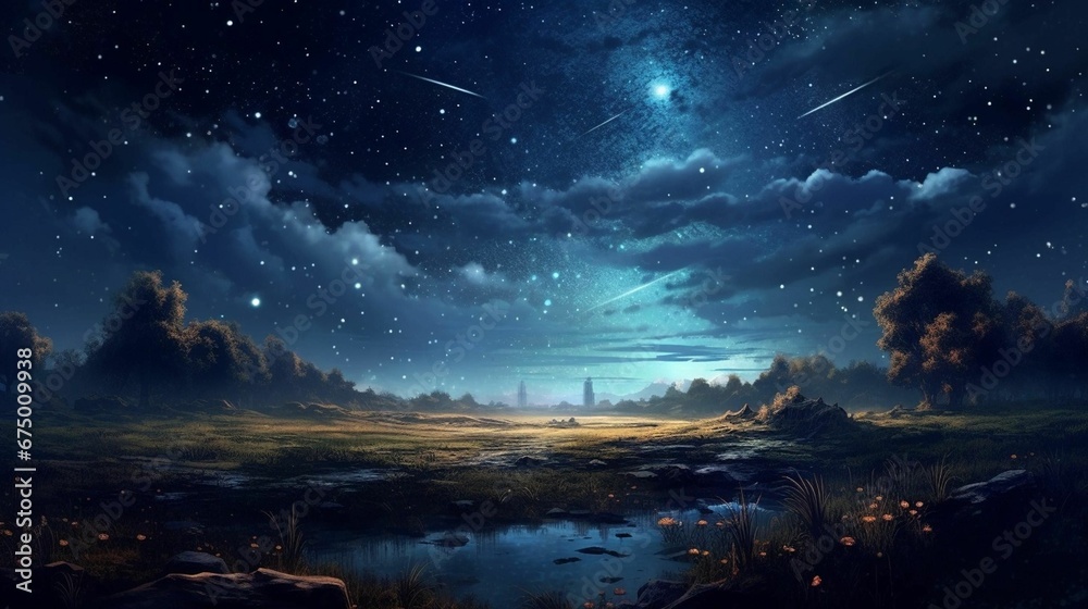 AI generated illustration of a beautiful night sky illuminated by the glimmering stars above