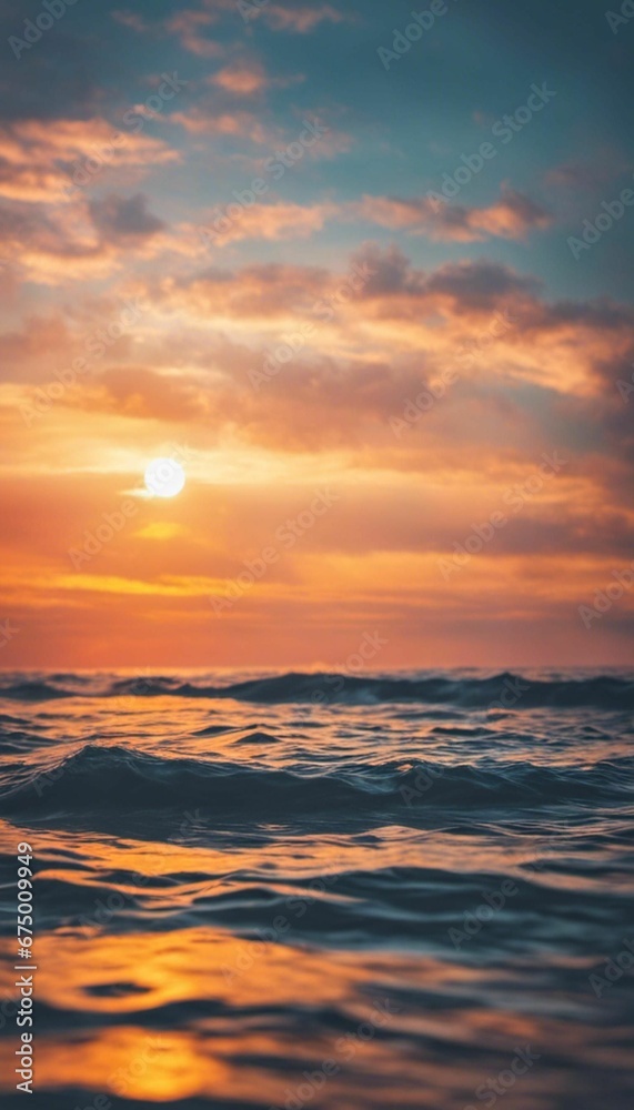 AI generated illustration of sea waves a golden sunset
