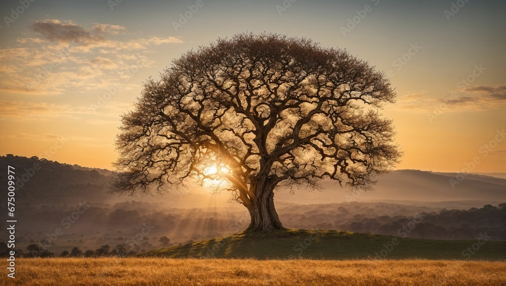 Majestic Old Tree in a Field,, AI-generated.