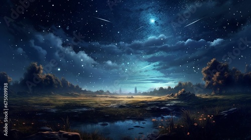 AI generated illustration of a beautiful night sky illuminated by the glimmering stars above