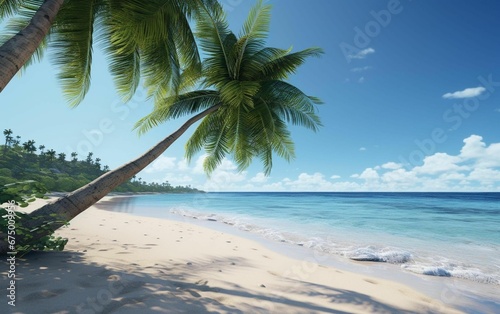 AI generated illustration of a tranquil beach scene featuring lush palm trees