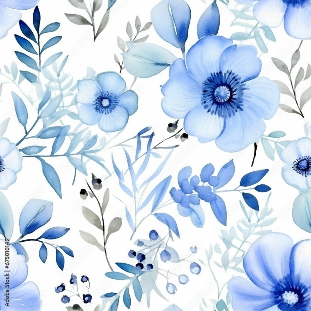 AI generated illustration of vibrant blue flowers against a white background