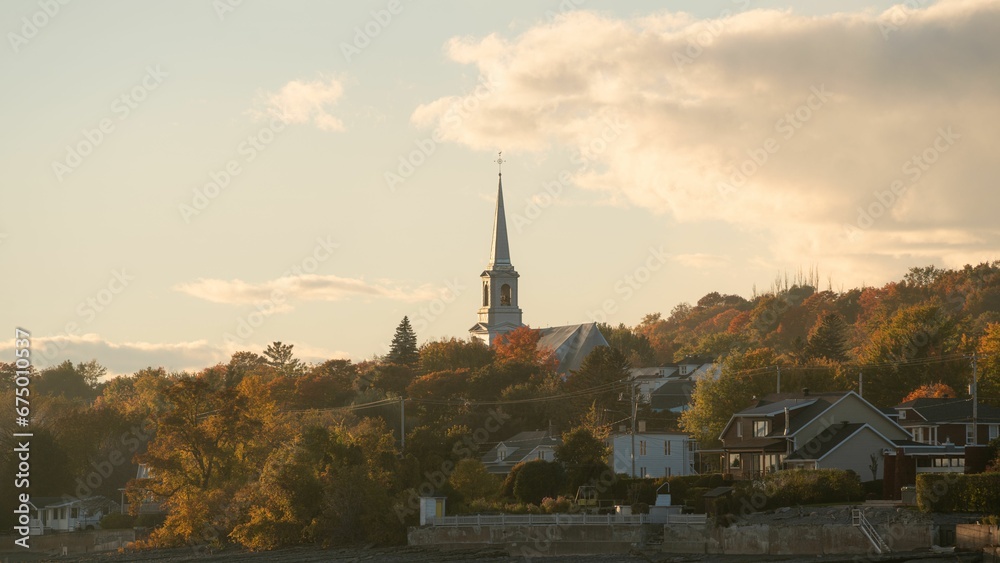 Fototapeta premium Picturesque view of Neuville, Quebec during sunset