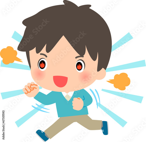 興奮した様子で走る男性、暴走