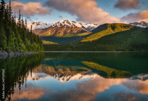 AI generated illustration of A majestic mountain overlooks a serene lake