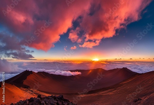 a sunset above the clouds on top of a mountain,
