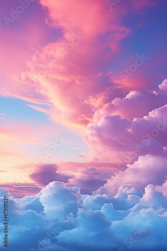 AI generated illustration of fluffy blue and pink clouds at sunset