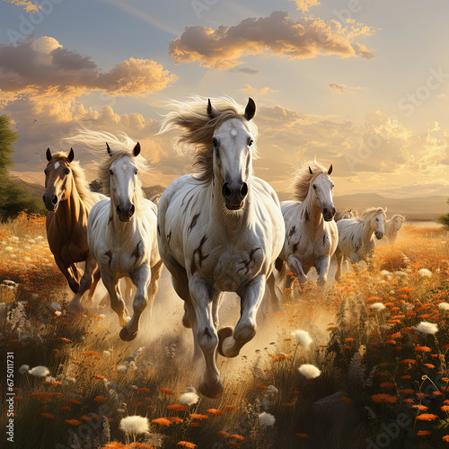 Majestic Horses in Vibrant Meadow