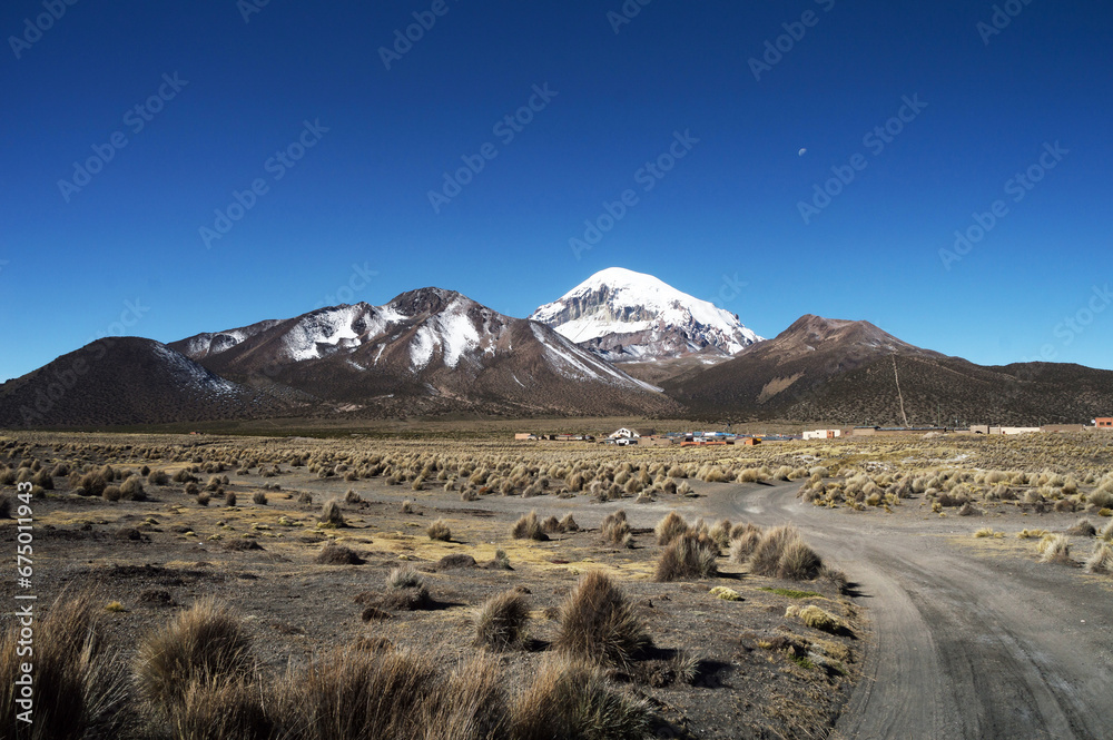 Image shows road that leads to Sajama Village