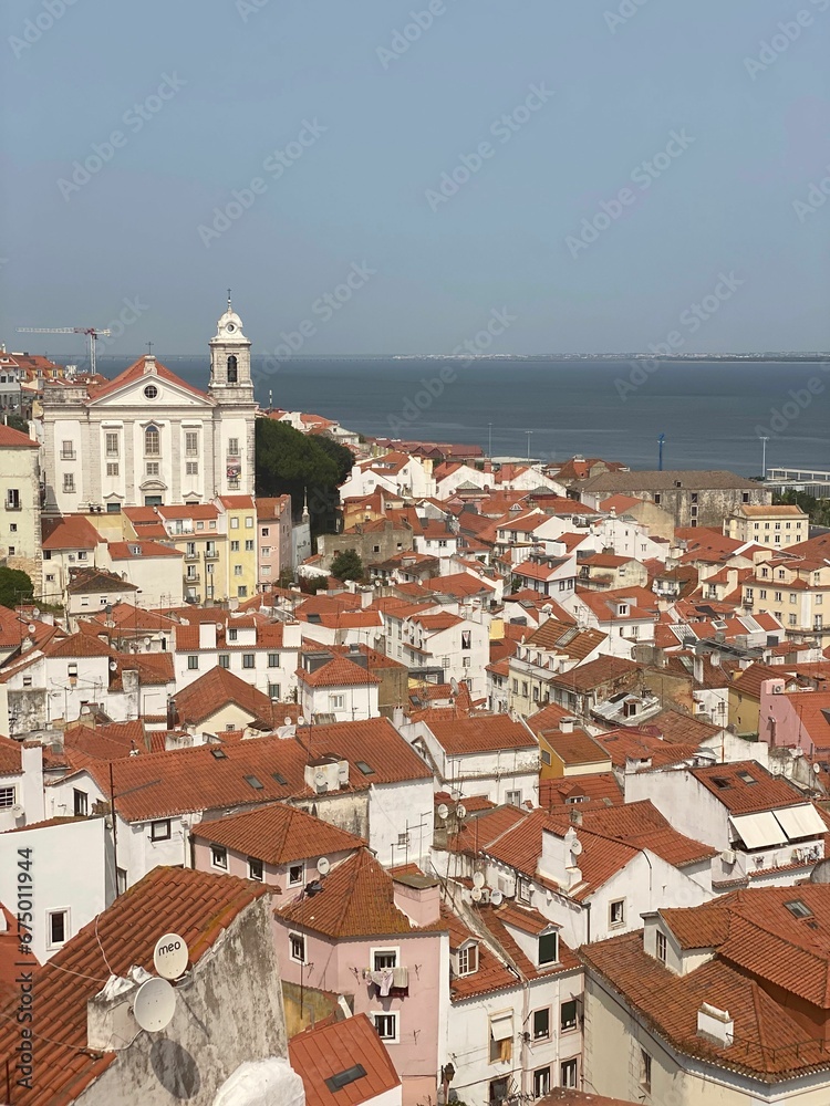 Fototapeta premium Aerial view of Largo da Portas do Sol in Alfama, Lisbon, Portugal