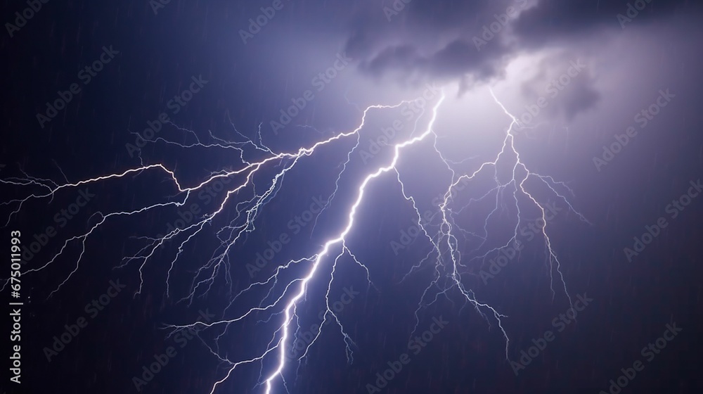 AI generated illustration of a dramatic lightning bolt striking at night AI generated illustration of a dramatic lightning bolt striking at night