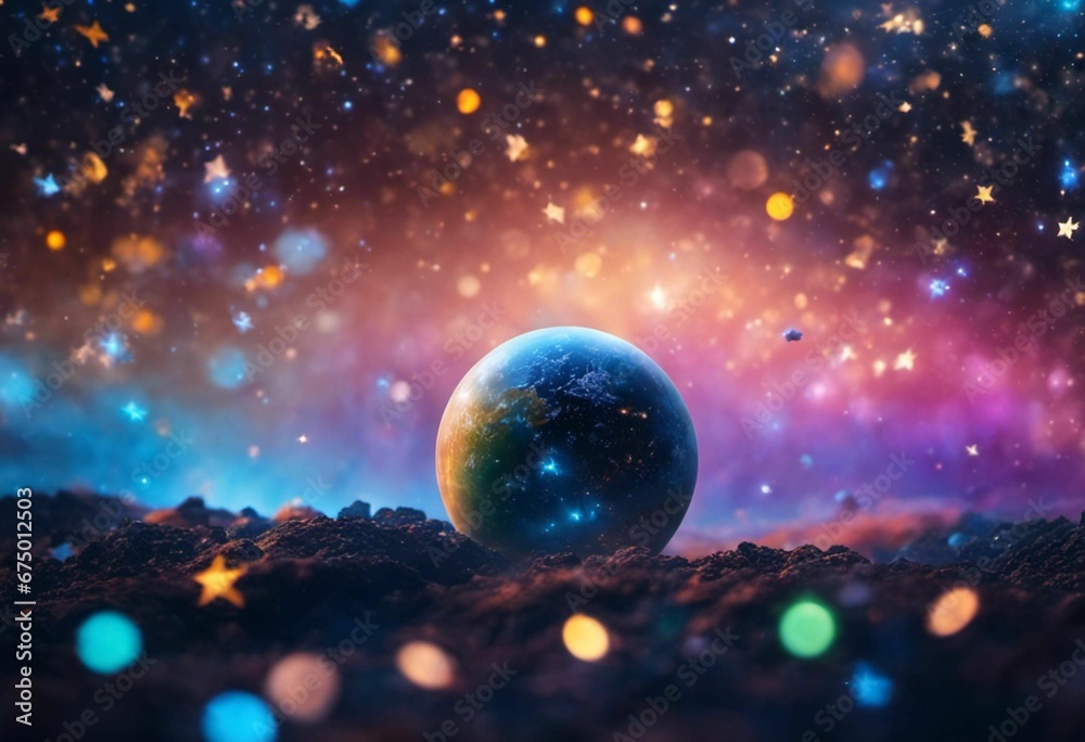 AI generated illustration of a ball illuminated against a dark night sky, ablaze with stars AI generated illustration of a ball illuminated against a dark night sky, ablaze with stars