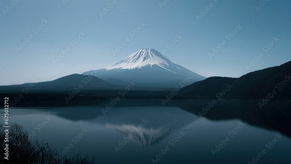 a very big mountain that is next to a lake in the middle a very big mountain that is next to a lake in the middle