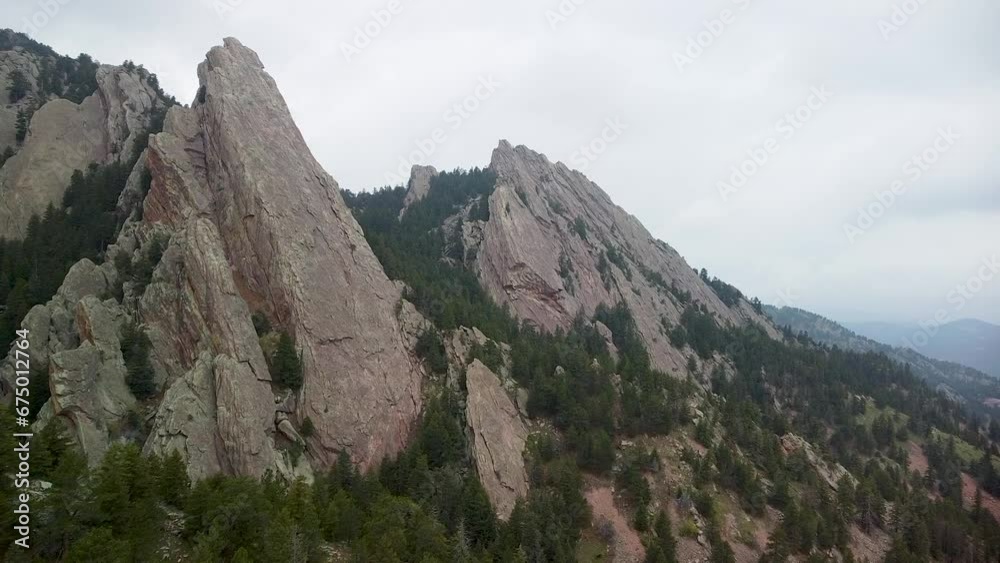 Aerial fly toward Flatirons Rock formation in Boulder, Colorado Aerial fly toward Flatirons Rock formation in Boulder, Colorado