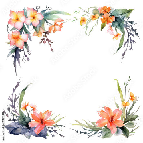 Flowers Watercolor Borders  isolated on transparent background