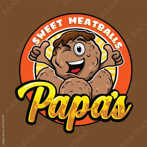 Meatball cartoon mascot. Meatballs mascot logo cartoon character perfect for food and beverage