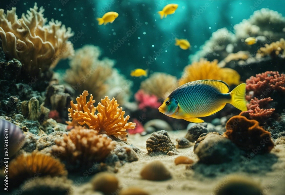 Naklejka premium AI generated illustration of an underwater scene of a vibrant tropical coral reef and fish