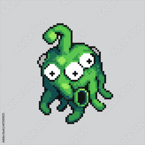 Pixel art illustration Alien. Pixelated Alien. Alien Head pixelated for the pixel art game and icon for website and video game. old school retro.