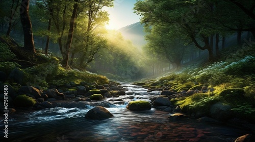 Picturesque scene of a river flowing through a forest  AI-generated.