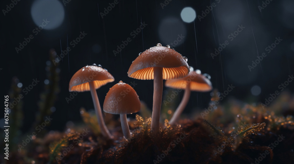 Fototapeta premium AI generated illustration of the mushrooms in a rainforest