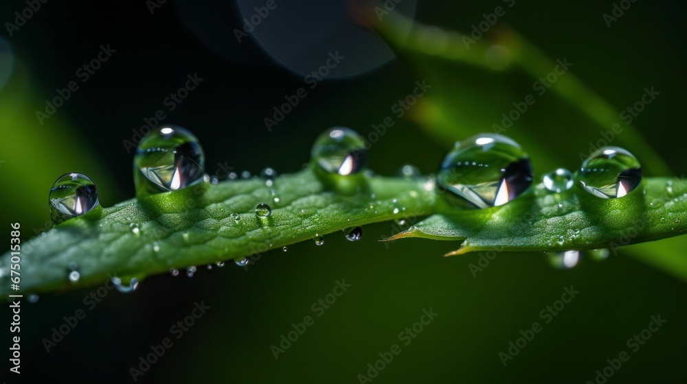 AI-generated illustration of green leaves covered in dew in a field AI-generated illustration of green leaves covered in dew in a field