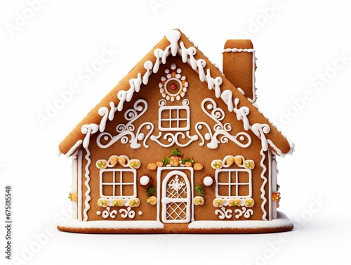 Gingerbread house isolated on white background, Christmas toy house isolated on white.