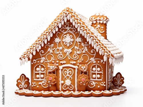 Gingerbread house isolated on white background, Christmas toy house isolated on white.