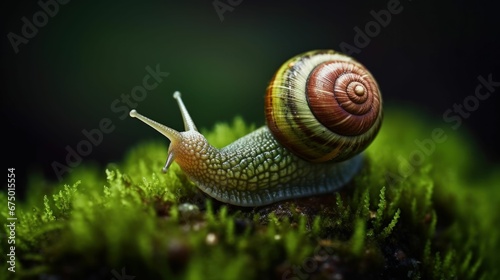 AI-generated illustration of a small snail on moss in a forest