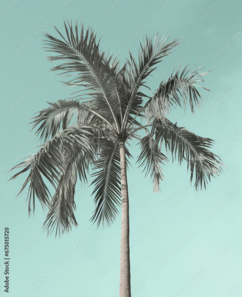 Obraz premium AI generated illustration of a bare palm tree stands against a clear blue sky backdrop