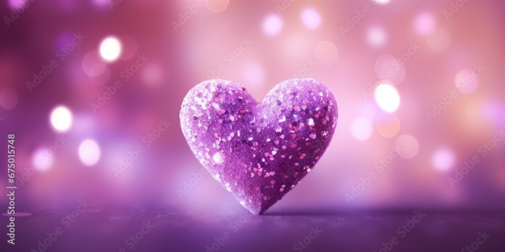 Shiny sparkling Hearts With Lace On Purple Glitter Background With Sparkles - Valentine's Day Concept