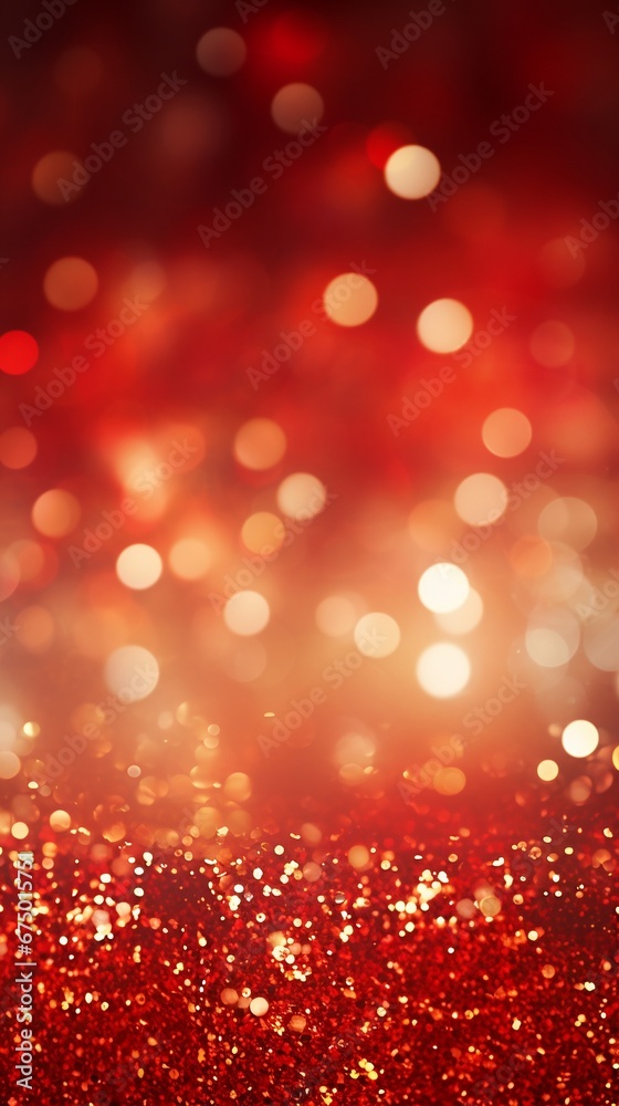 Christmas Background - Golden Glitter On Shiny Red, vertical, smart phone holiday background.