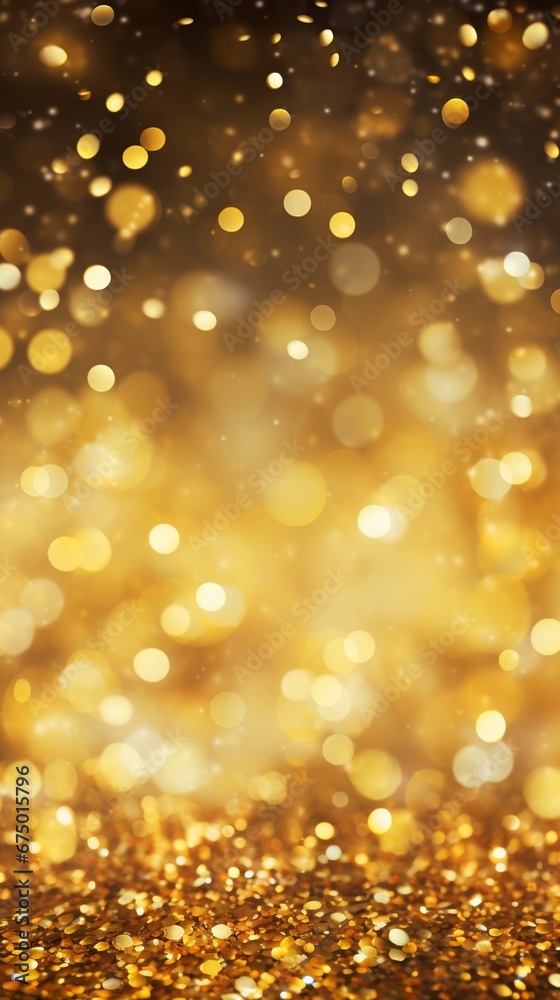 Yellow gold festive glitter shiny holiday celebration background, vertical.