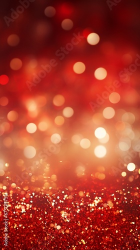 Christmas Background - Golden Glitter On Shiny Red, vertical, smart phone holiday background.
