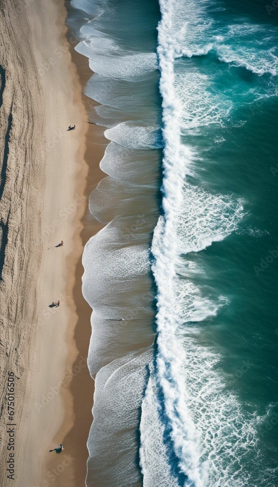 AI generated illustration of sea waves against a sandy beach on a sunny day